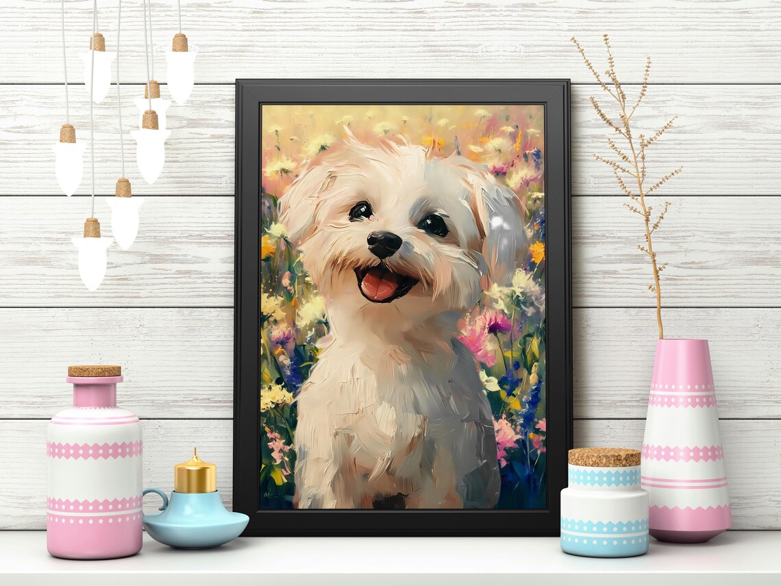 White Puppy Painting, Cute Dog Nursery Decor - Image 2