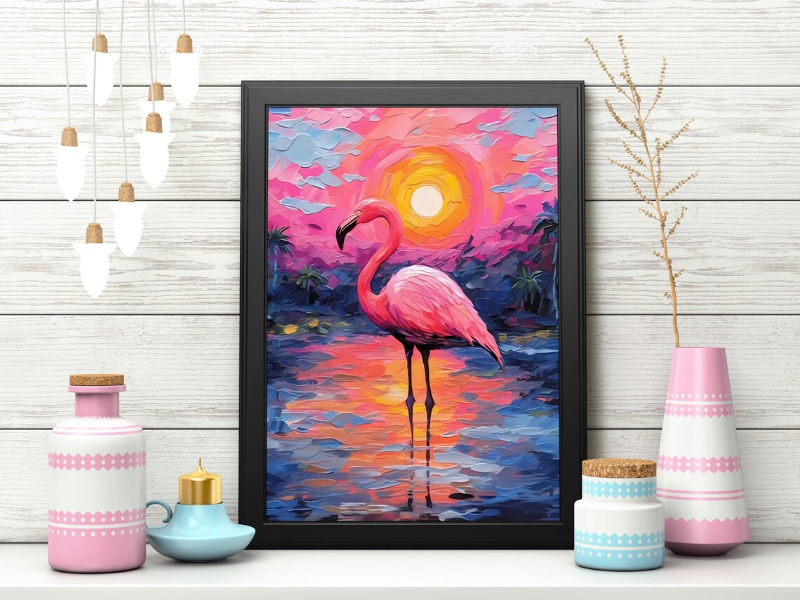 Flamingo Sunset Art Print, Tropical Boho Beach Art - Image 4