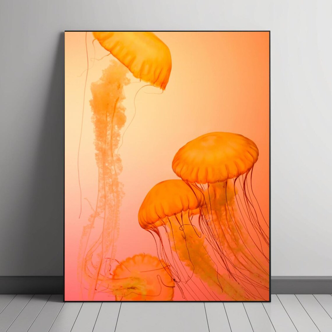 Golden Jellyfish Art Print, Coastal Decor