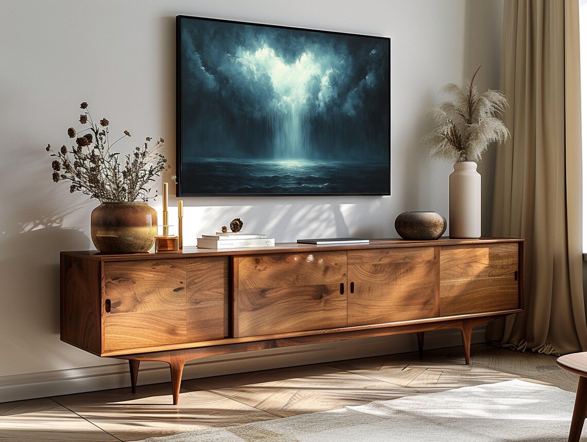 Stormy Ocean Rain Shaft Dramatic Dark Seascape Moody Art Print - Image 3