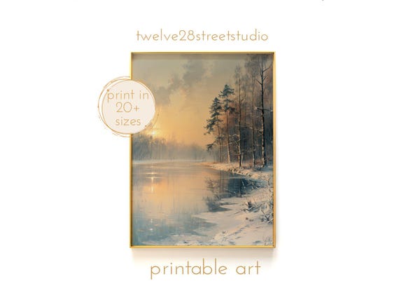 Morning On A Frozen Lake Art Instant Downloand Artwork Print In 20 Sizes Wall Art Vintage Wall Art Moody Wall Art