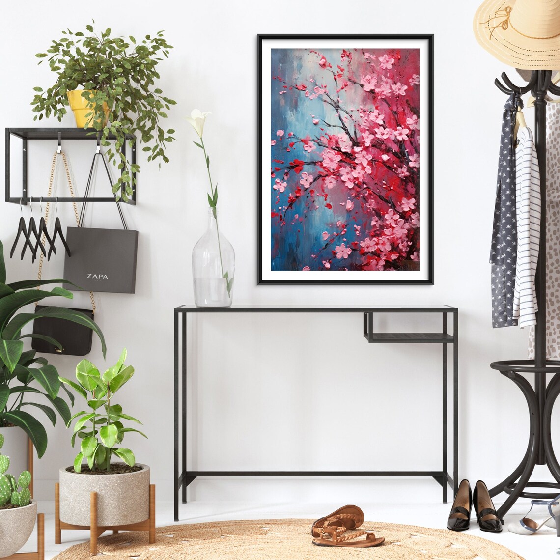 Pink Cherry Blossom Branches Impasto Oil Painting Floral Print - Image 2