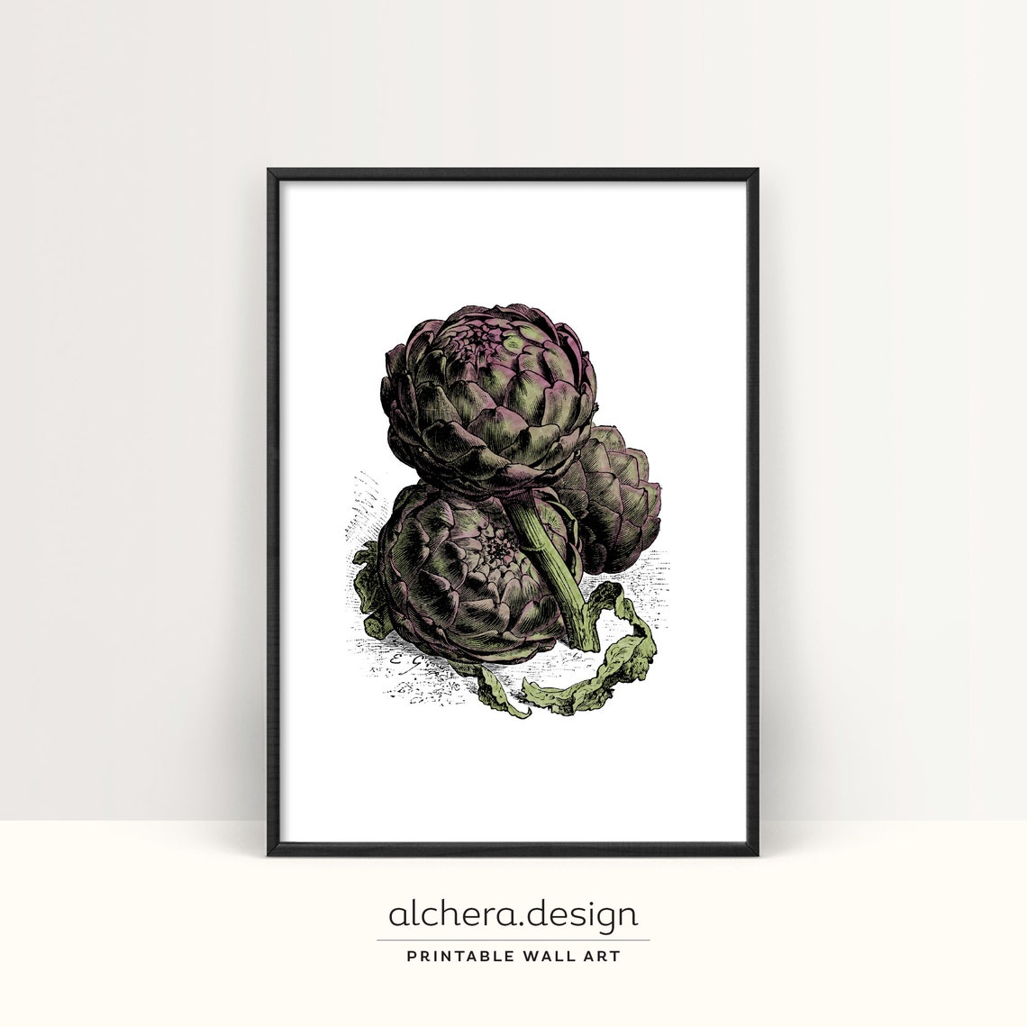 Artichoke Vintage Botanical Illustration Kitchen Vegetable Print