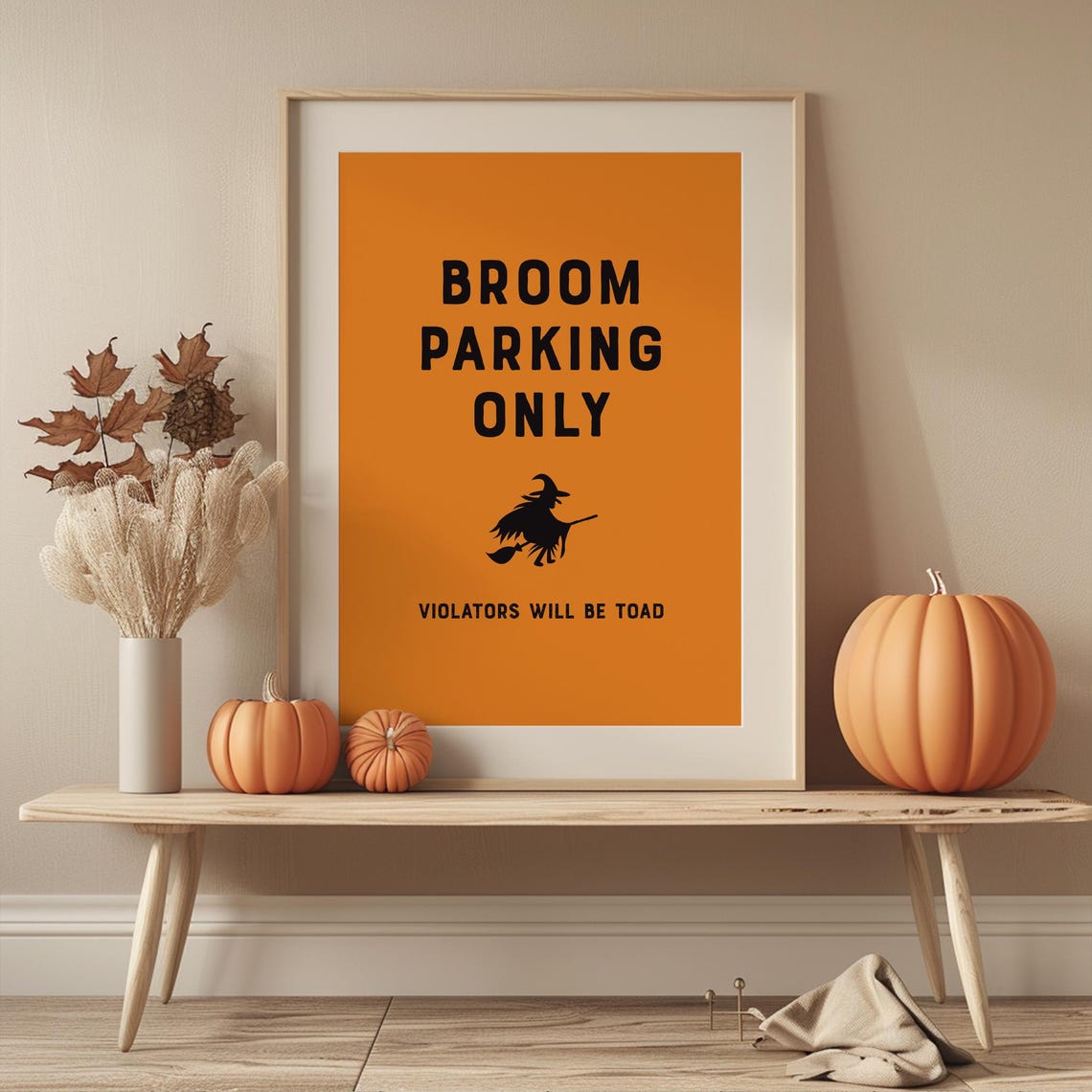 Broom Parking Only Funny Orange Witch Halloween Sign Art Poster - Image 2