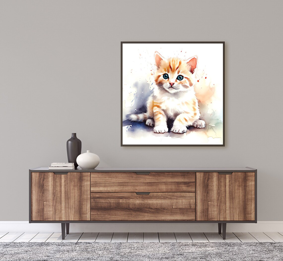 Adorable Ginger Kitten Watercolor Blue Eyes Cute Cat Art Print - Image 4