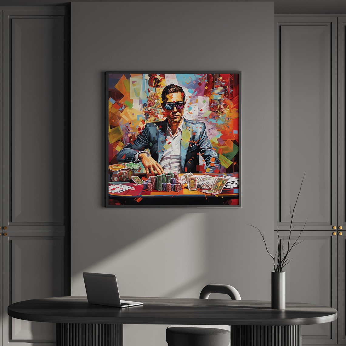 Man Playing Poker Colorful Abstract Casino Card Player Art Poster - Image 5