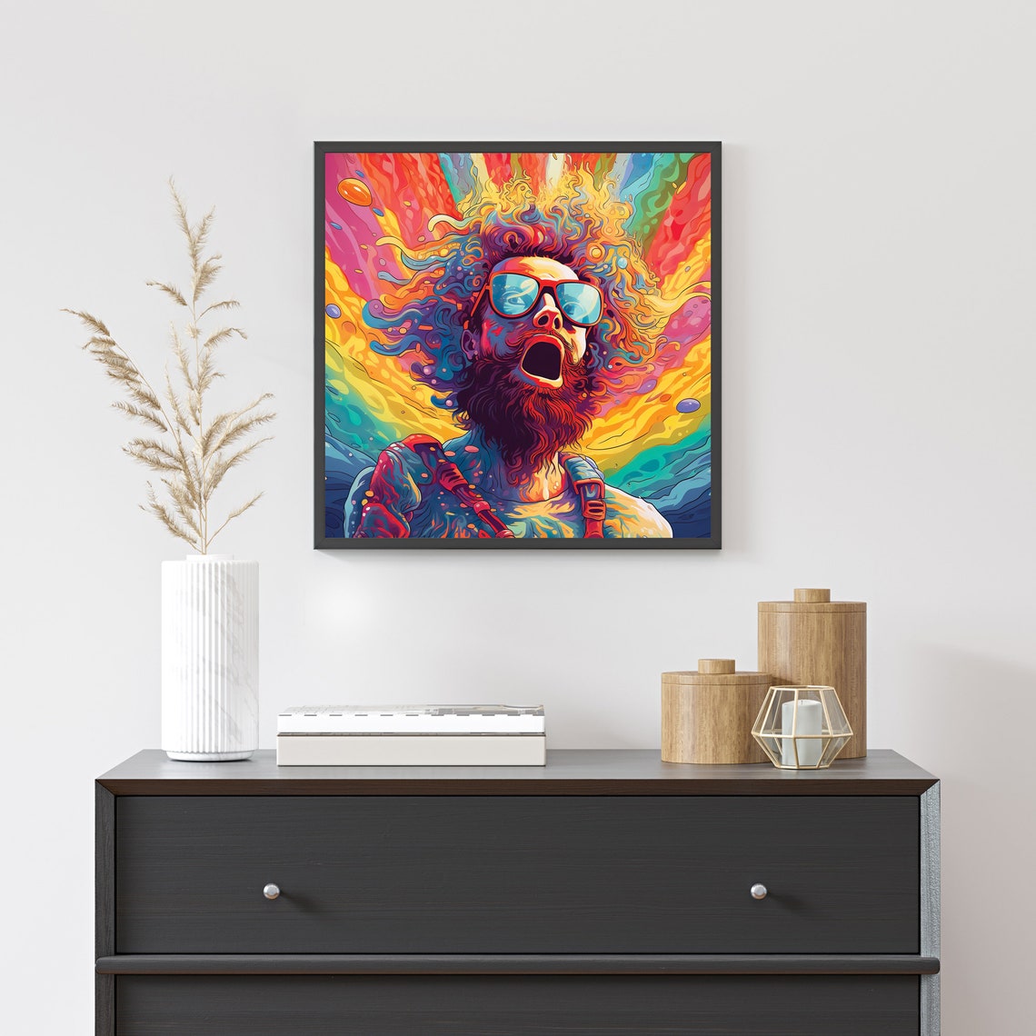 Joyful Bearded Man Sunglasses Rainbow Hair Psychedelic Rock Poster - Image 5