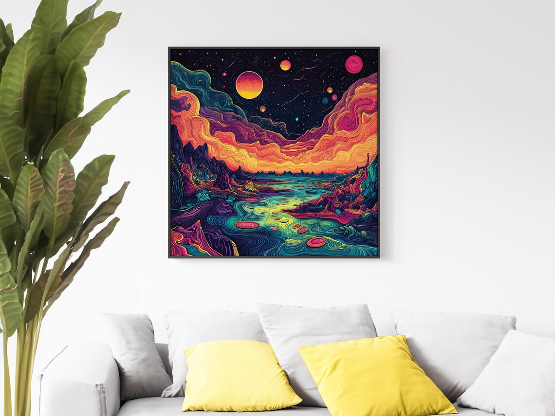 Colorful Psychedelic Mountain And River Framed Poster Psychedelic Wall Art Trippy Wall Art Poster Psychedelic Visual Journey - Image 3