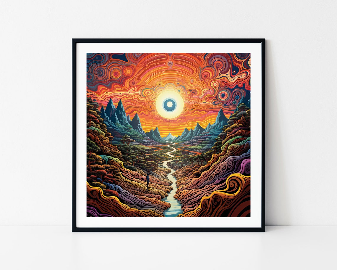 Vibrant Psychedelic Sunrise Framed Poster Psychedelic Wall Art Psychedelic Nature Trippy Wall Art Wall Hanging Poster Psychedelic Sun