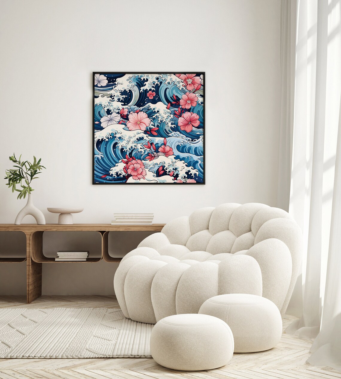 Japanese Wave Pink Flowers Ocean Swell Cherry Blossom Art Poster - Image 4