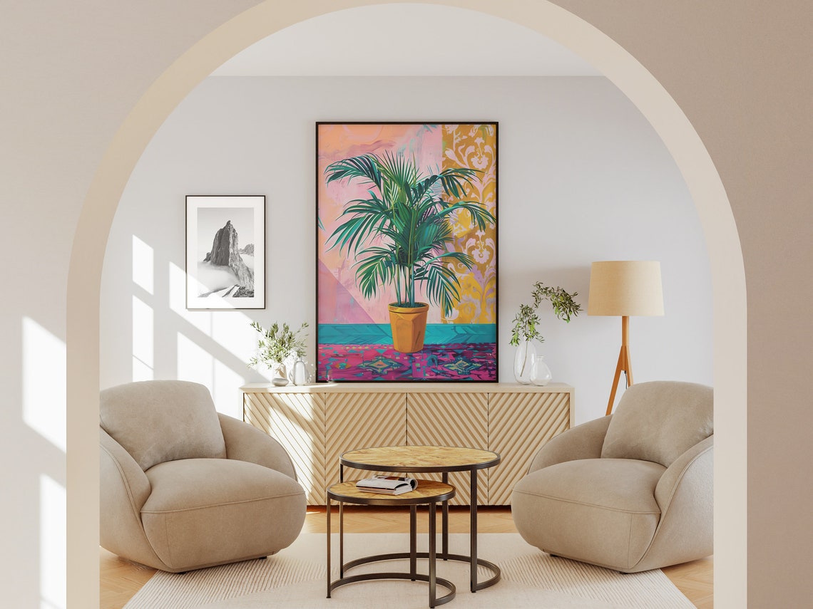 Potted Palm Tree Colorful Boho Interior Tropical Plant Wall Art - Image 4