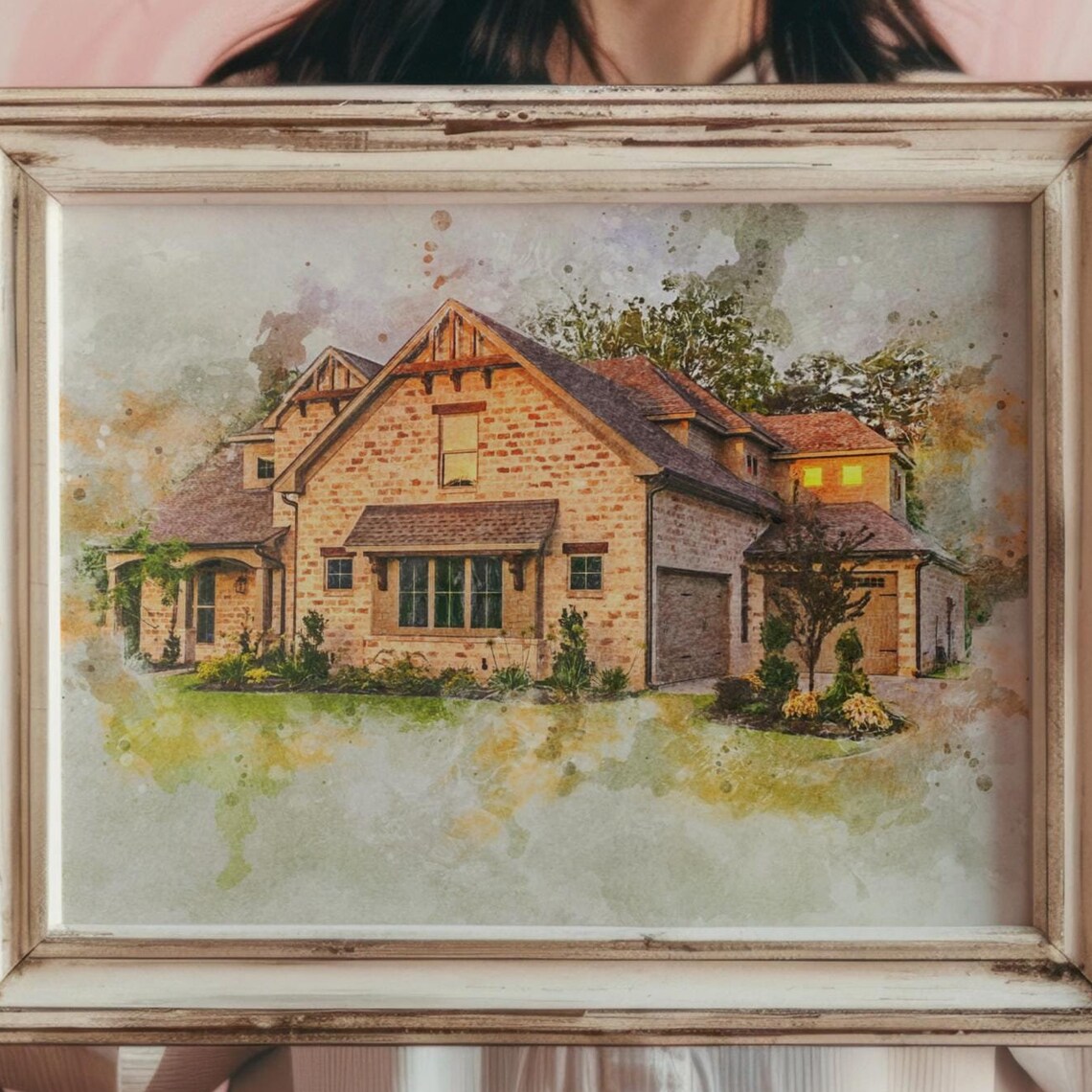 Custom Brick House Watercolor Home Portrait Poster Gift Decor