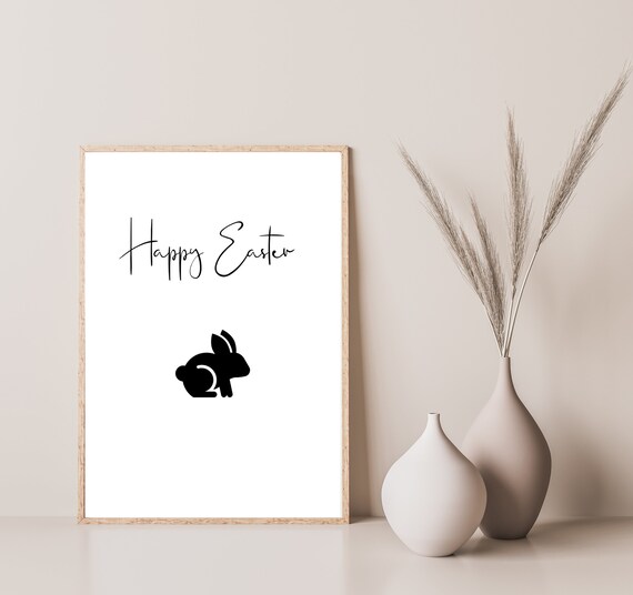 Happy Easter Bunny Silhouette Holiday Script Wall Decor Poster