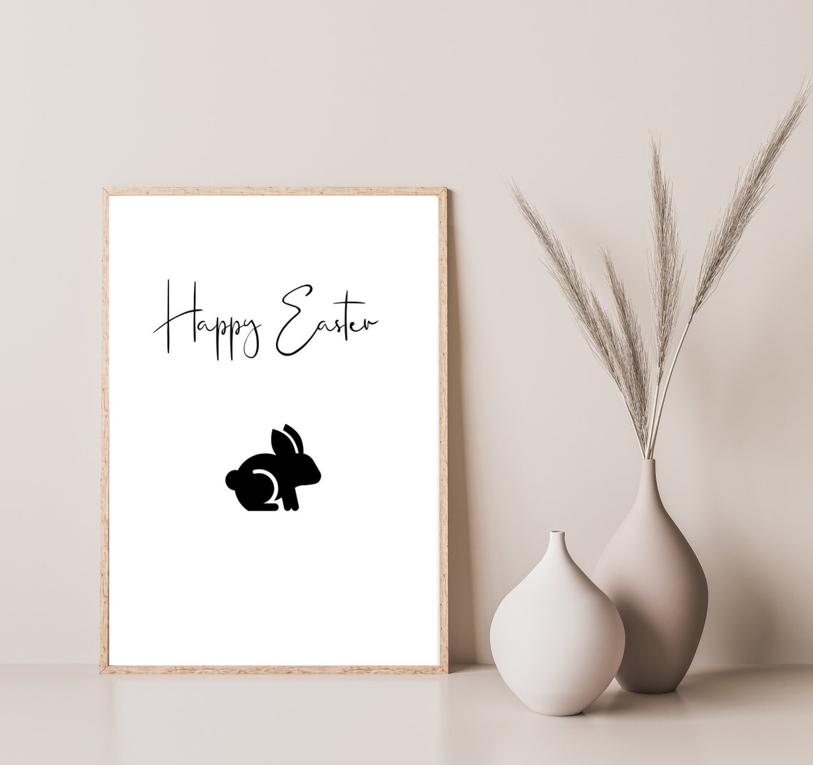 Happy Easter Bunny Silhouette Holiday Script Wall Decor Poster