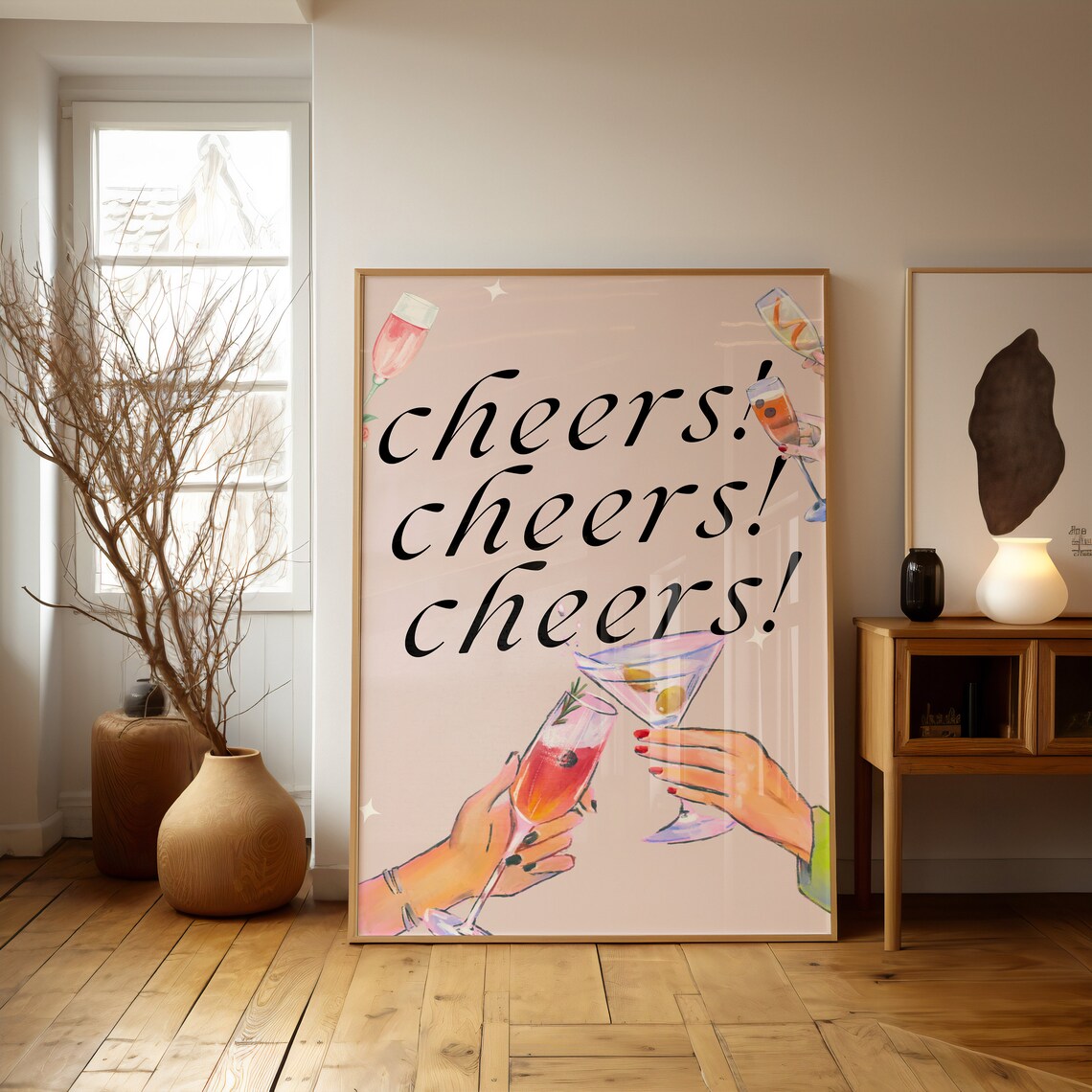 Cheers Cocktail Toast Illustration Poster Bar Cart Party Decor - Image 2