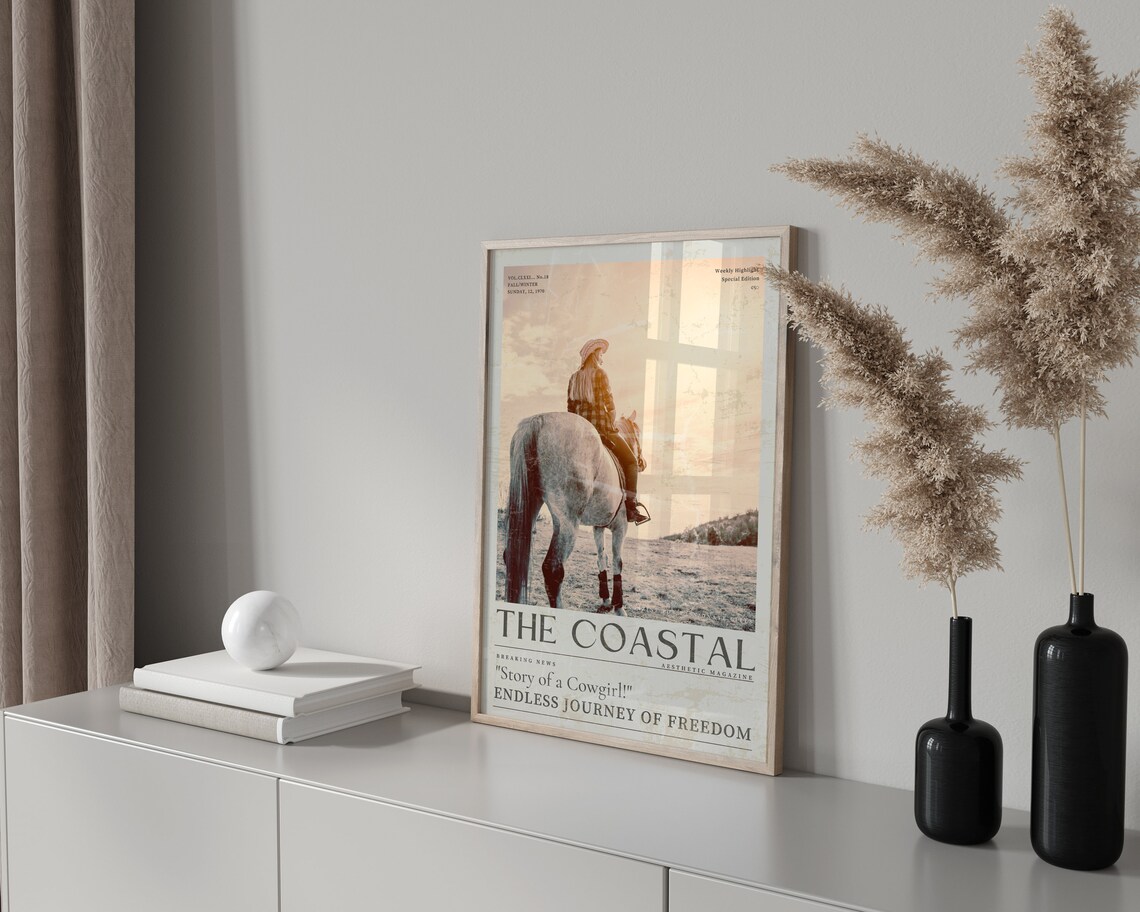 The Coastal Cowgirl On Horse Vintage Newspaper Headline Poster - Image 2