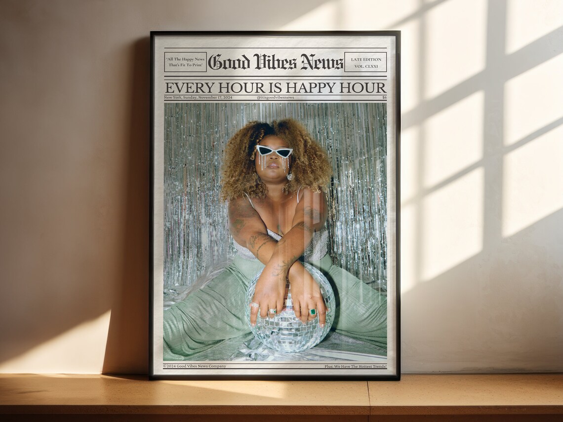 Good Vibes News Every Hour Is Happy Hour Disco Girl Newspaper Poster - Image 3