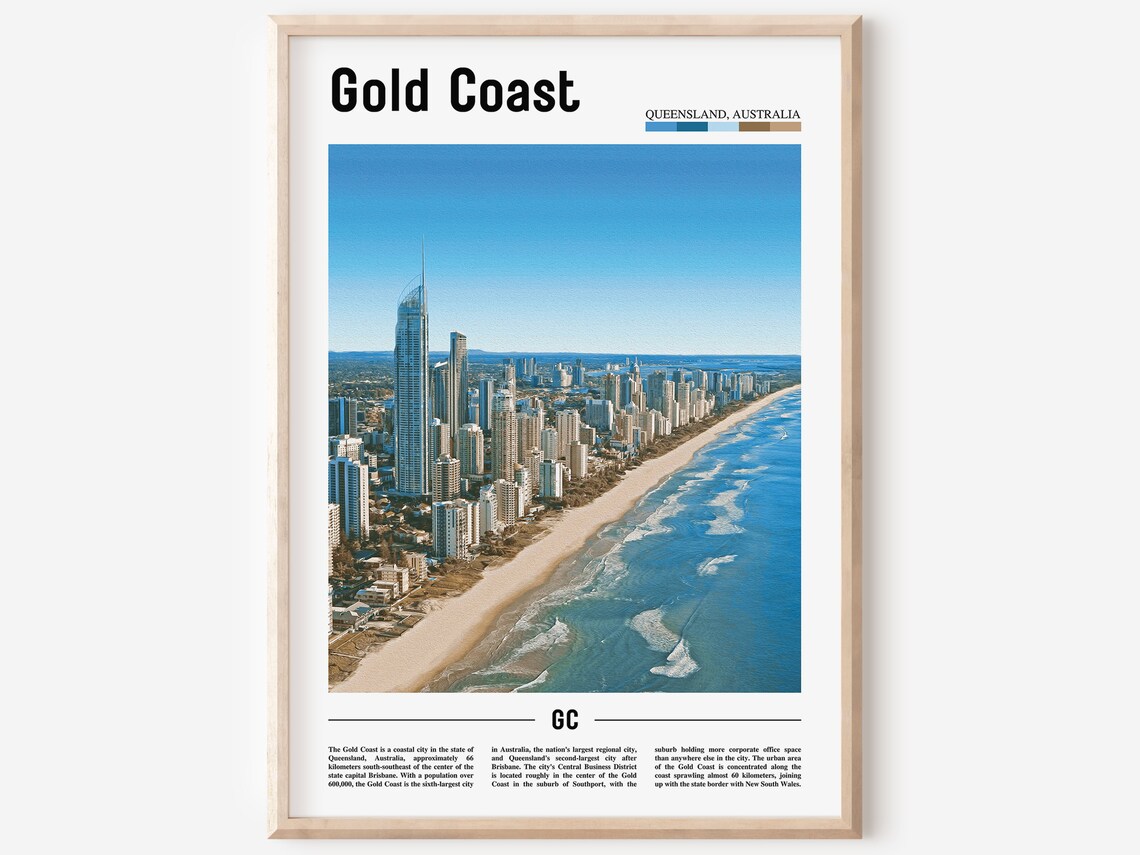 Gold Coast Oil Painting, Colorful City Artwork
