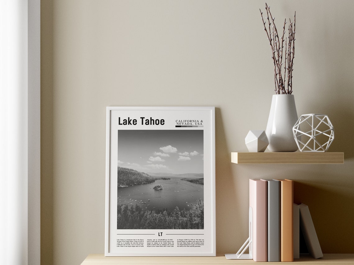 Lake Tahoe Poster Black And White Lake Tahoe Print Black And White Lake Tahoe Wall Art Minimal Travel Print Travel Poster - Image 3