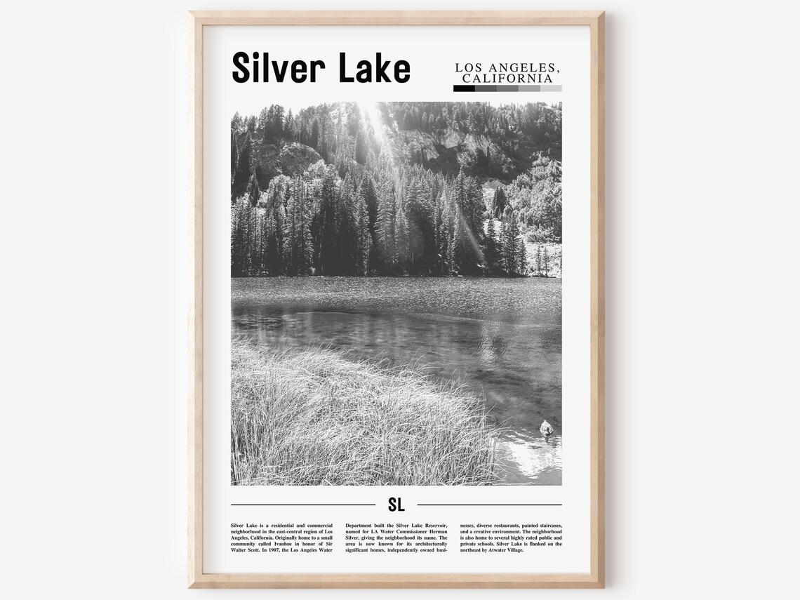 Silver Lake, Black And White Travel Poster