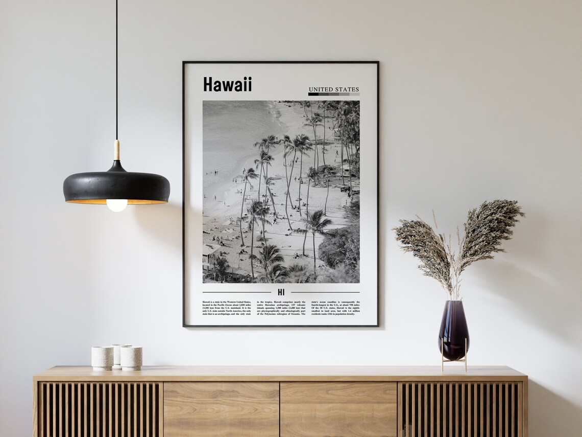 Hawaii Travel Poster, Black And White Minimal - Image 4