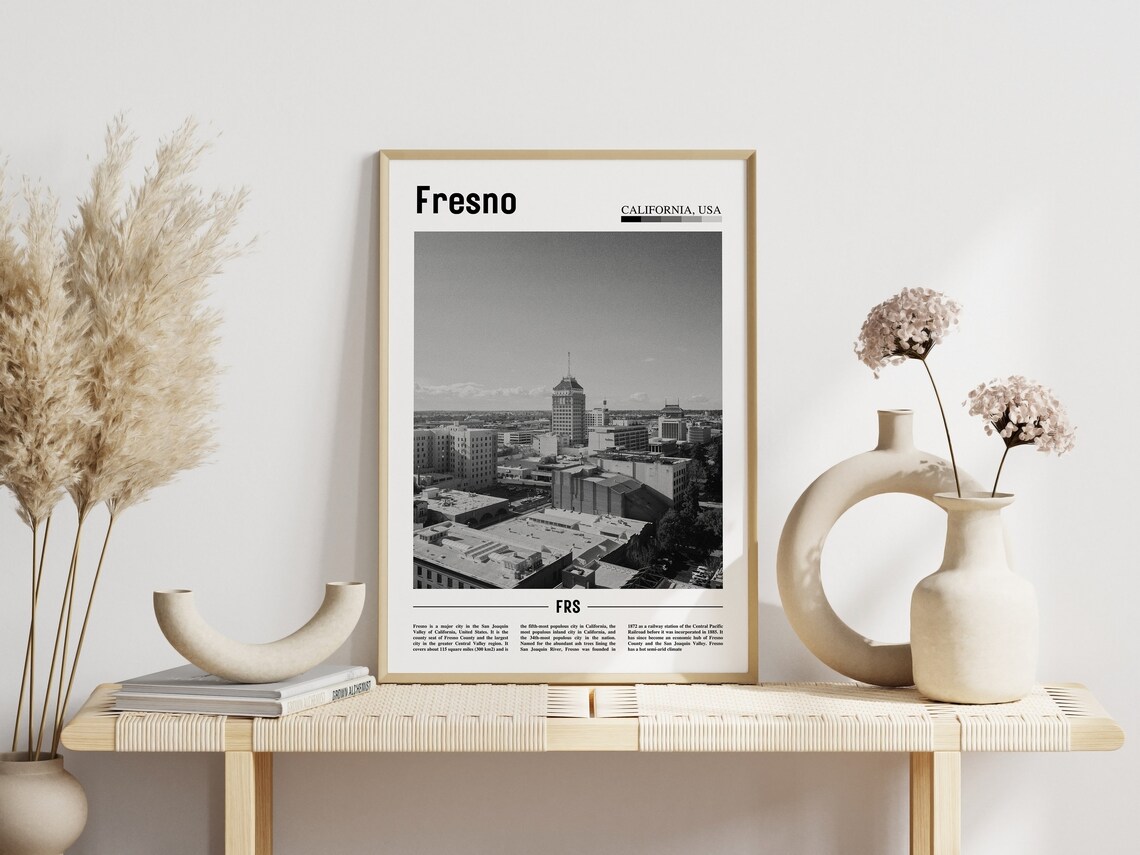 Fresno Poster Black And White Fresno Print Black And White Fresno Wall Art Minimal Travel Print Travel Poster - Image 6