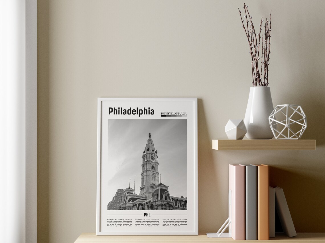 Philadelphia Poster Black And White Philadelphia Print Black And White Philadelphia Wall Art Minimal Travel Print Travel Poster - Image 3