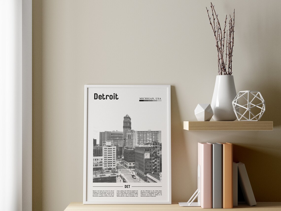 Detroit Poster, Black And White Minimal Travel Poster - Image 3