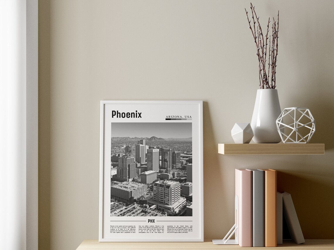 Phoenix Minimal Travel Poster, Black And White - Image 3