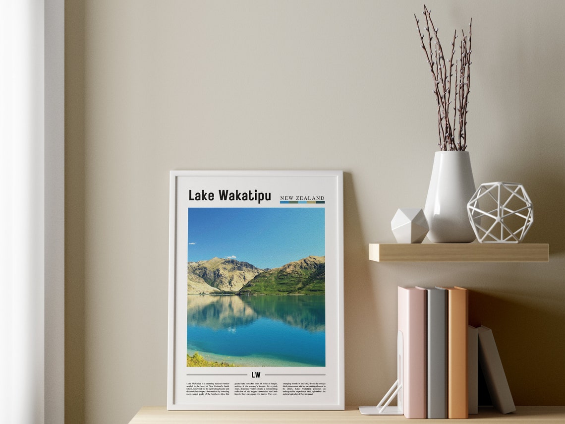 Lake Wakatipu, Minimal Travel Art Print - Image 3