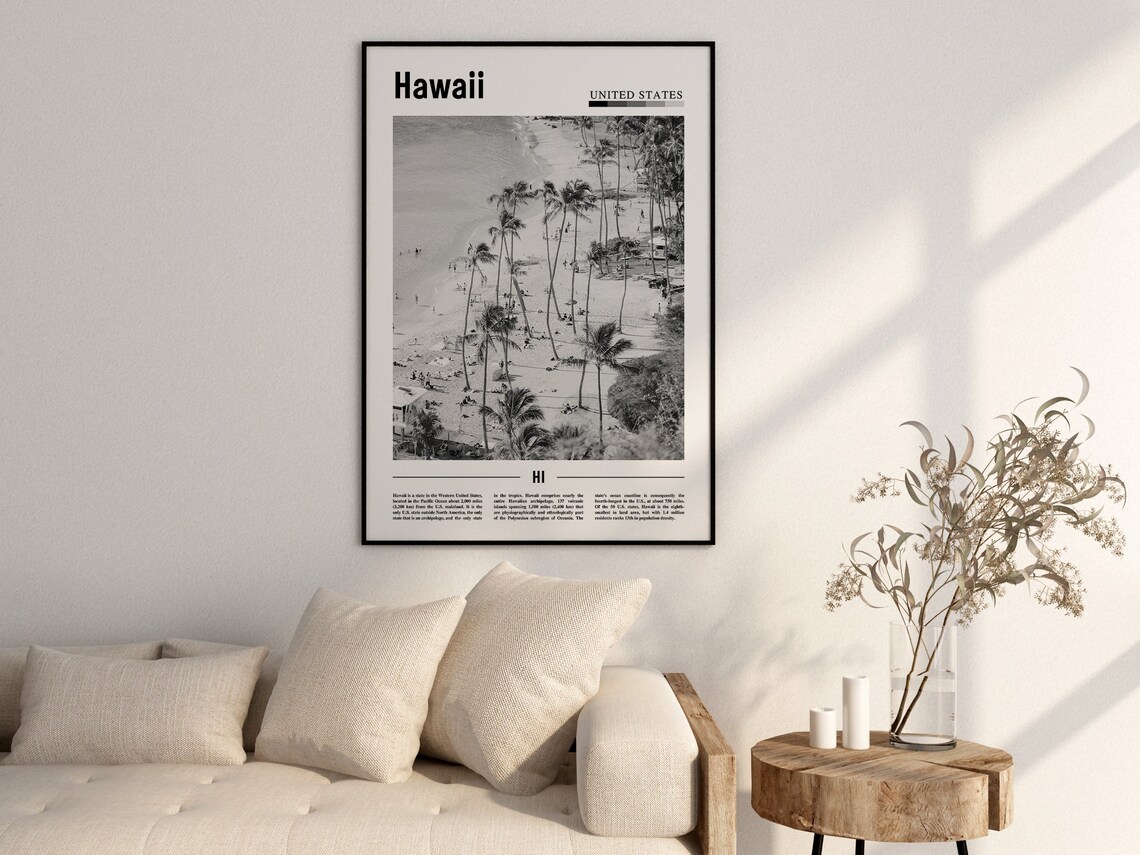 Hawaii Travel Poster, Black And White Minimal - Image 2