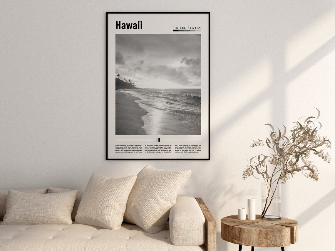 Hawaii Minimal Travel Poster, Black And White - Image 2