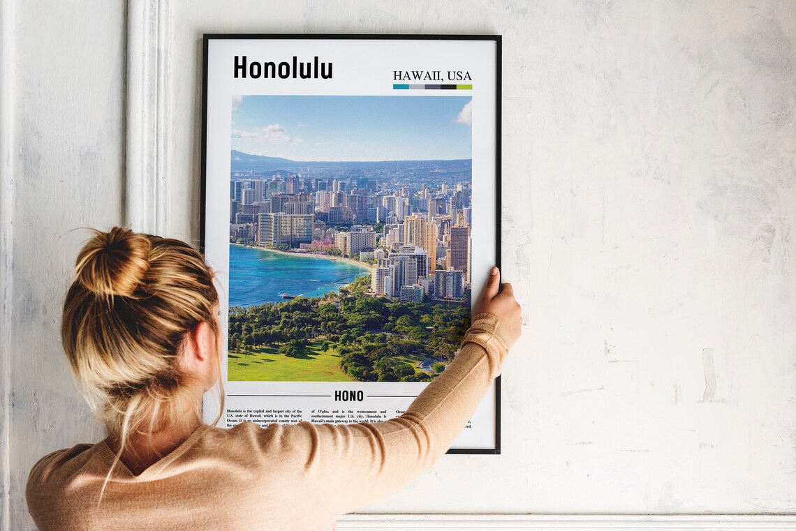 Honolulu Travel Poster, Colorful City Artwork - Image 4