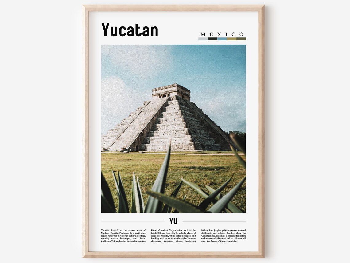 Yucatan Minimal Travel Poster, Oil Painting