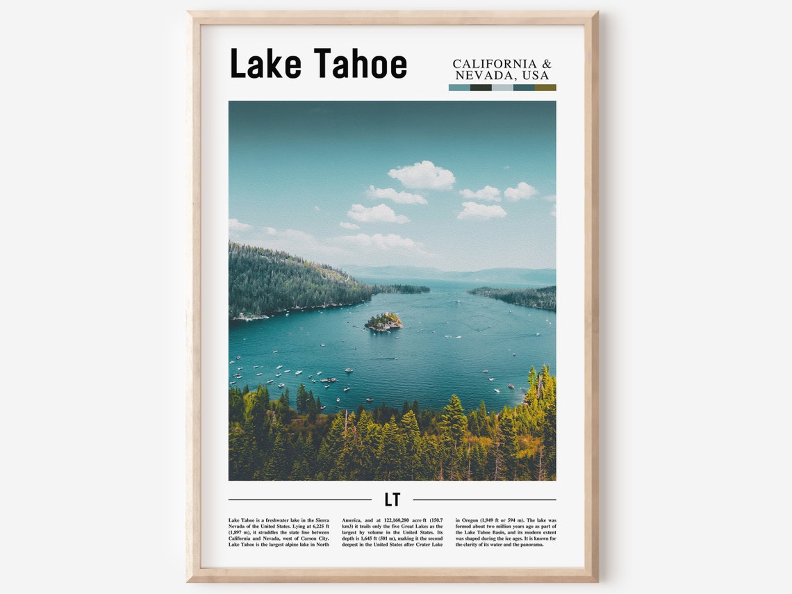 Lake Tahoe Print Lake Tahoe Poster Lake Tahoe Wall Art Minimal Travel Print Minimal City Poster Travel Destination Oil Painting Poster