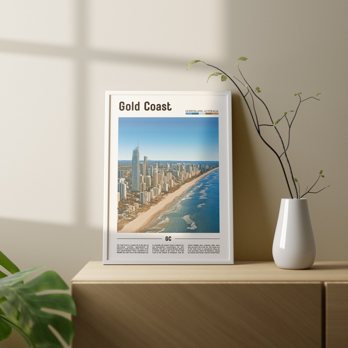 Gold Coast Oil Painting, Colorful City Artwork - Image 2