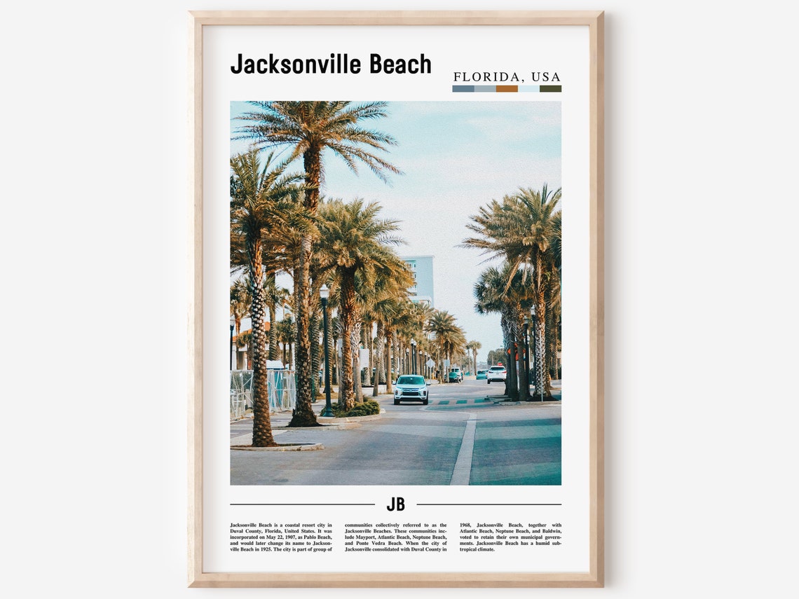 Jacksonville Beach Print Jacksonville Beach Poster Jacksonville Beach Wall Art Oil Painting Poster City Artwork Travel Artwork Travel Art