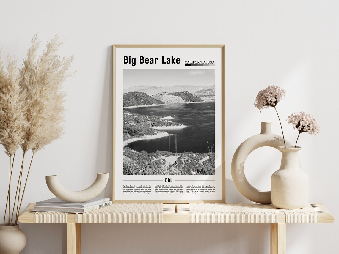 Big Bear Lake Mountain Lake Panorama Black and White Travel Poster - Image 6