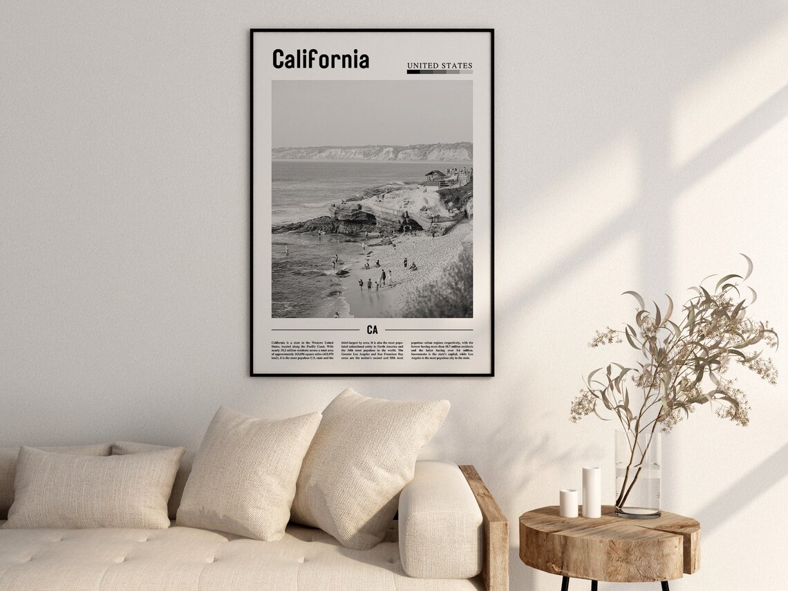 California Minimal Travel Poster, Black And White - Image 2