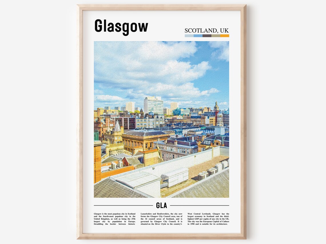 Glasgow Travel Poster, Colorful City Artwork