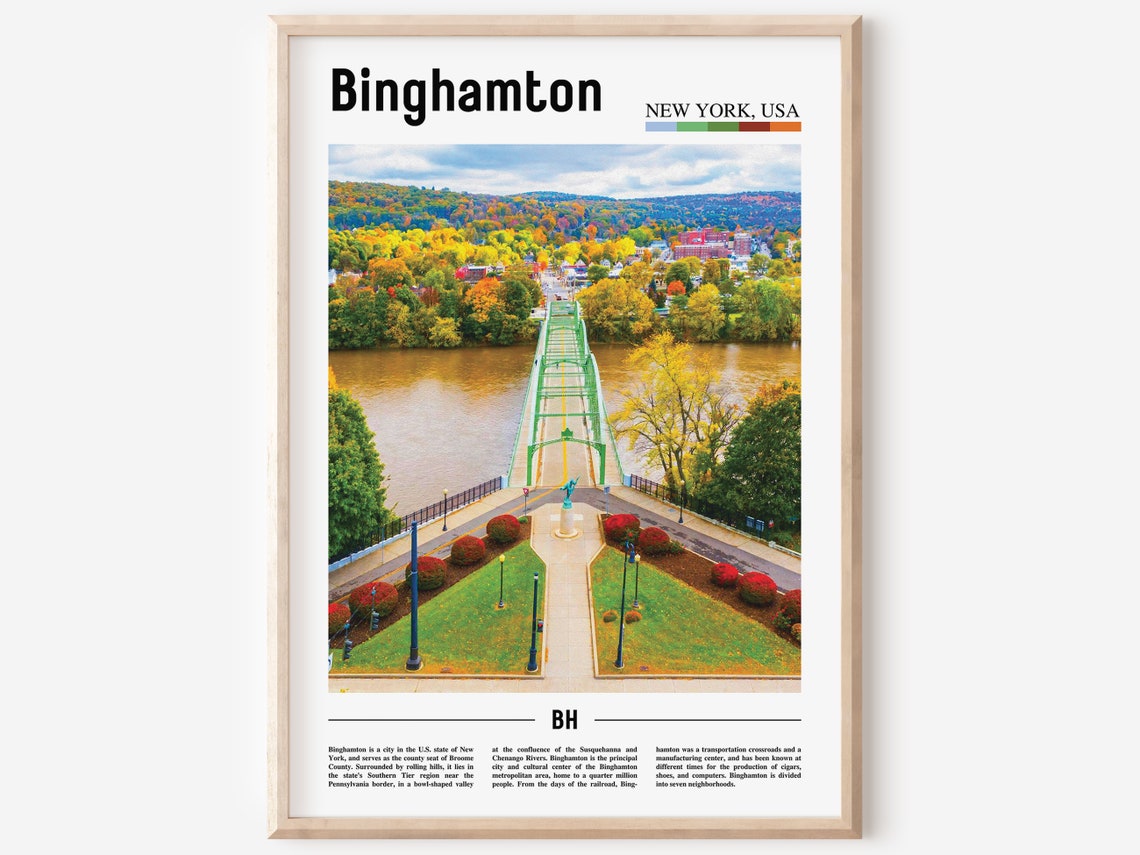 Binghamton Print Binghamton Poster Binghamton Wall Art Oil Painting Poster Colorful City Print City Artwork Travel Artwork Travel Art