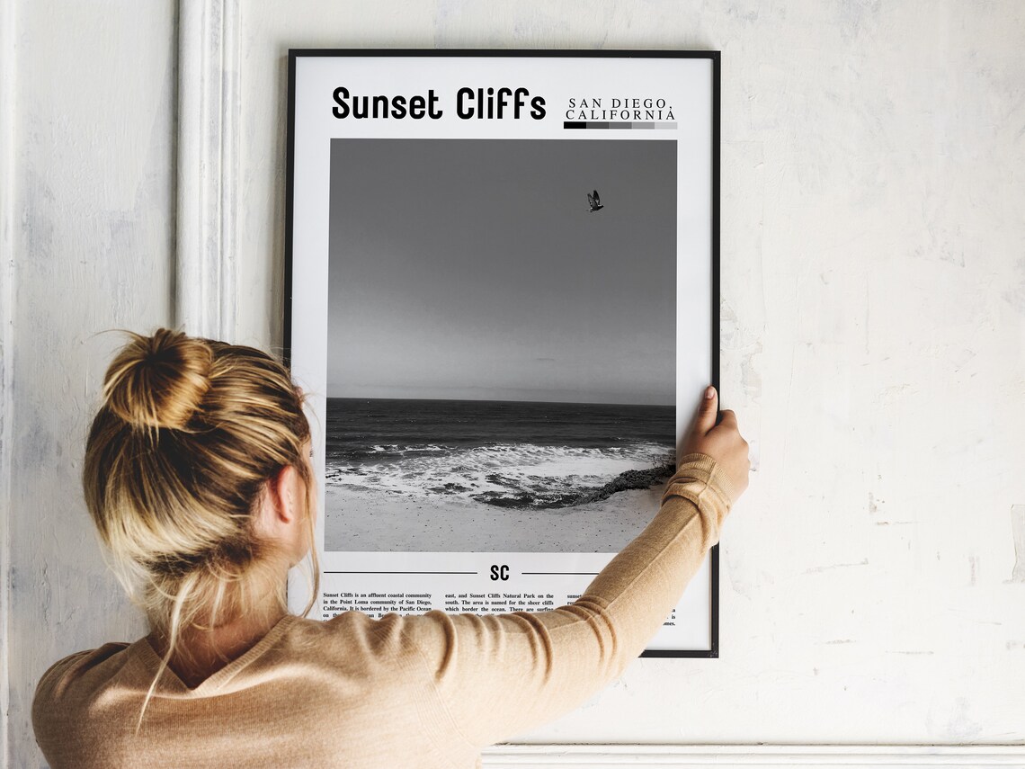 Sunset Cliffs Poster Black And White Sunset Cliffs Print Black And White Sunset Cliffs Wall Art Minimal Travel Print Travel Poster - Image 5