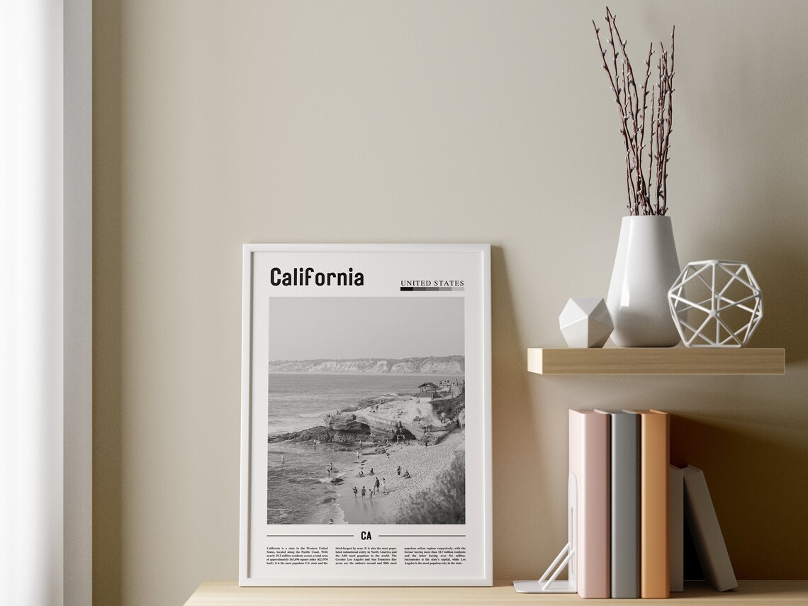 California Minimal Travel Poster, Black And White - Image 3