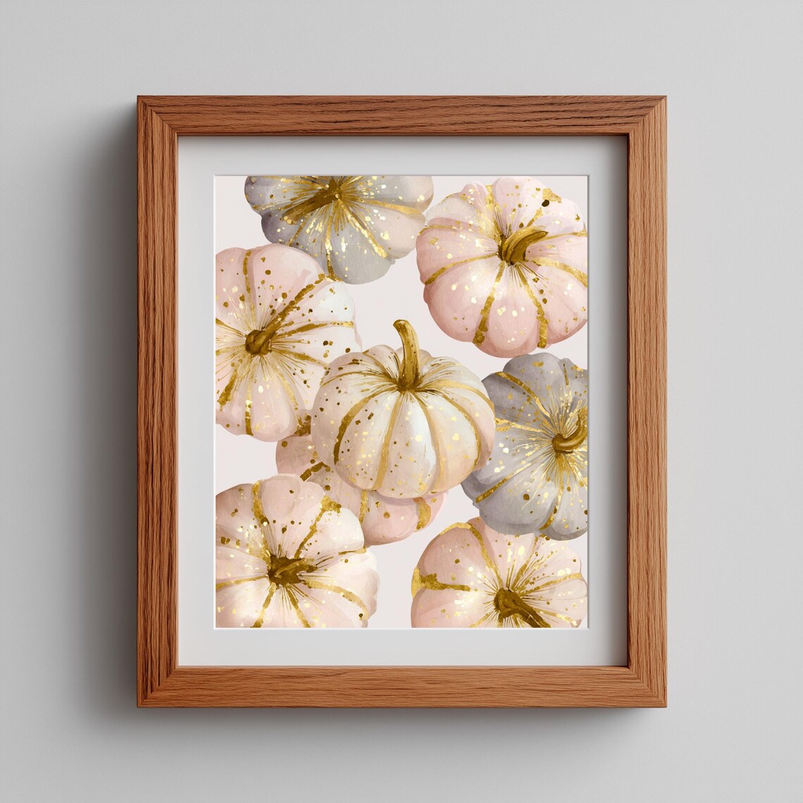 Pink Gold Glitter Pumpkins Elegant Fall Watercolor Thanksgiving Art Poster