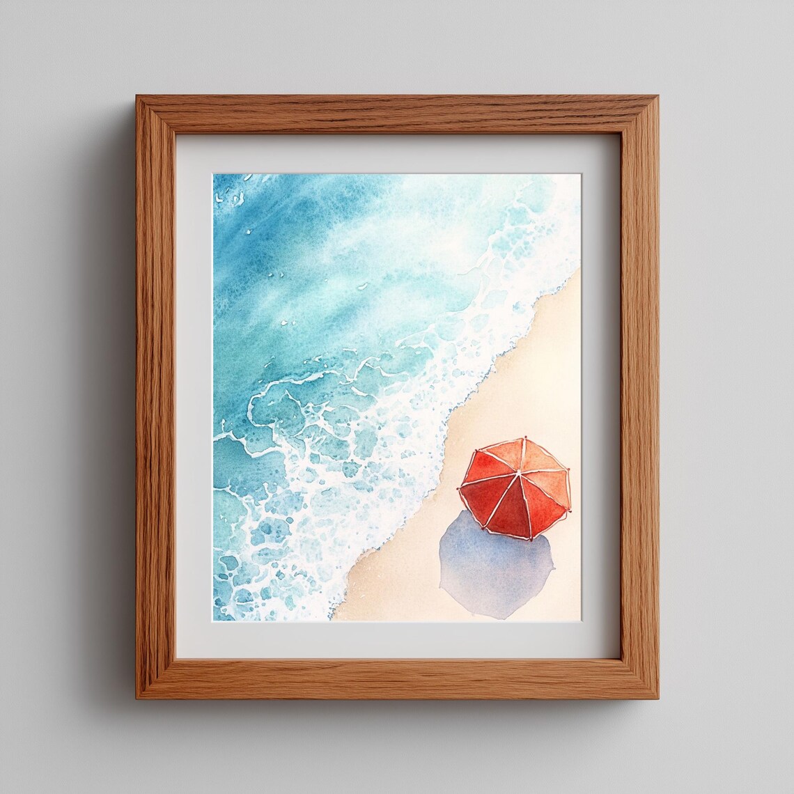 Beach Umbrella Art Print, Coastal Ocean Painting