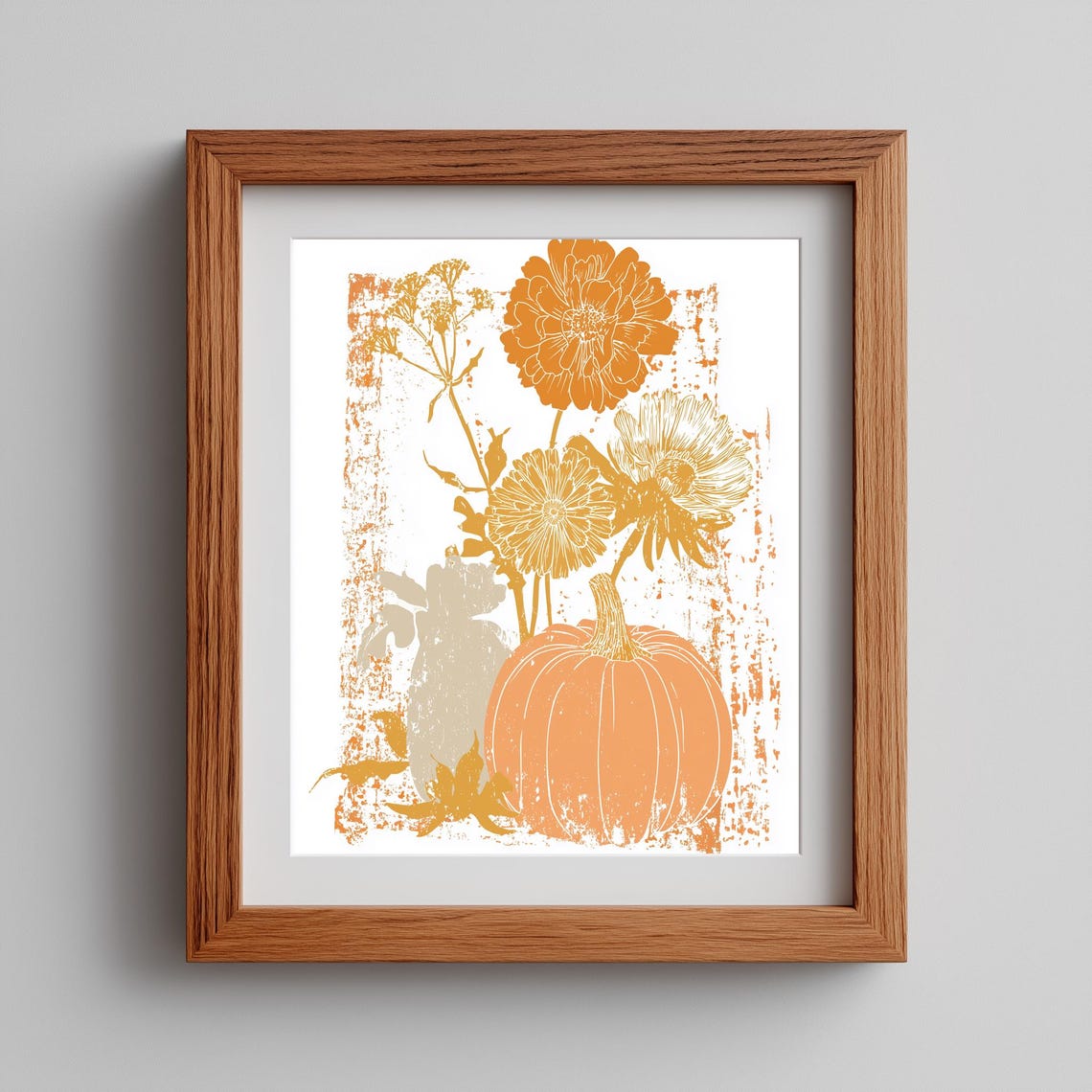 Orange Pumpkin Autumn Flowers Rustic Vintage Harvest Wall Decor Poster