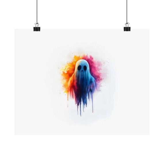 Cute Little Ghost Rainbow Watercolor Drip Spooky Season Poster