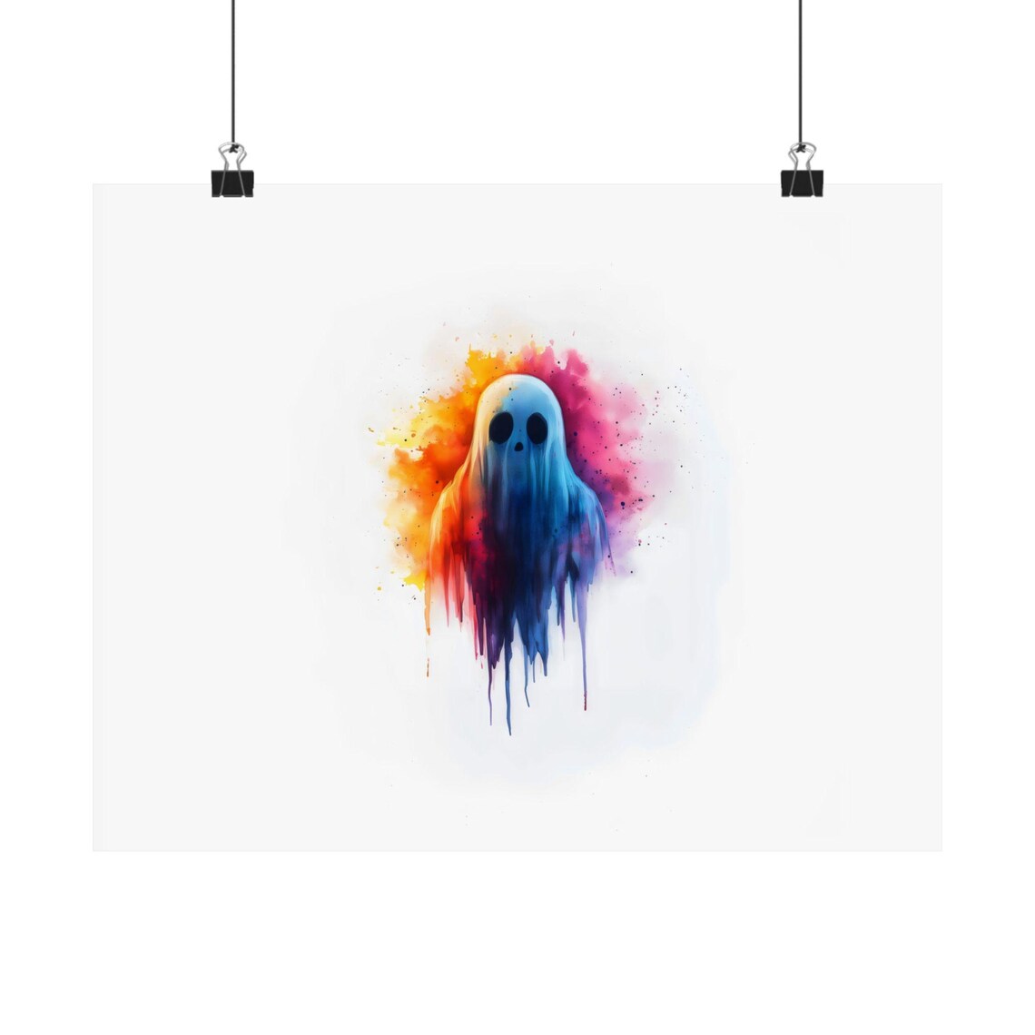 Cute Little Ghost Rainbow Watercolor Drip Spooky Season Poster