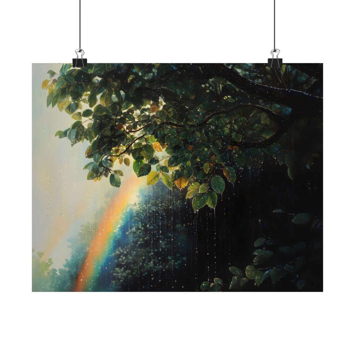 Rainy Tree Canopy Rainbow Gentle Storm Afterglow Nature Poster