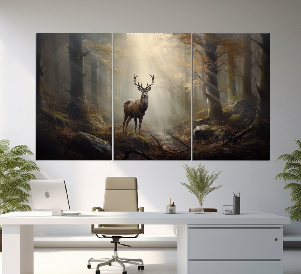 Deer In Forest, Vintage Oil Painting Style Art Print - Image 2